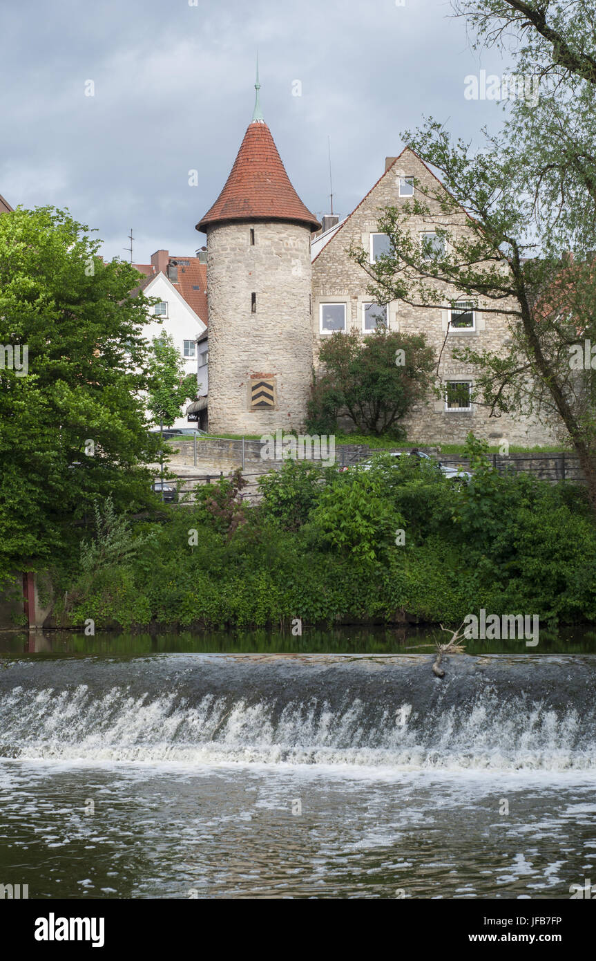 Jagst river in Crailsheim, Germany Stock Photo