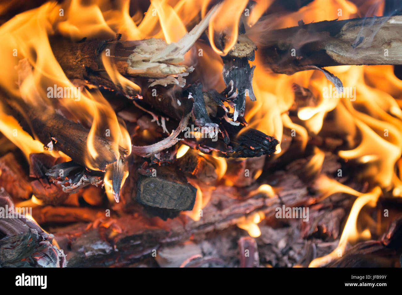 Fire in the small portable stove Stock Photo