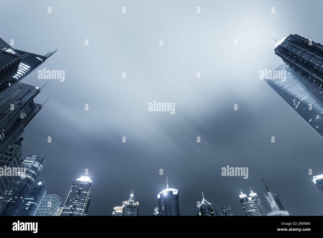 upward view of shanghai skyline Stock Photo