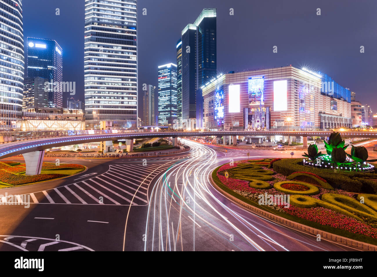 bustling metropolis of at night Stock Photo