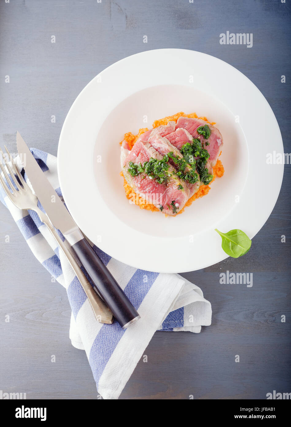 A plate of sliced roast beef Stock Photo
