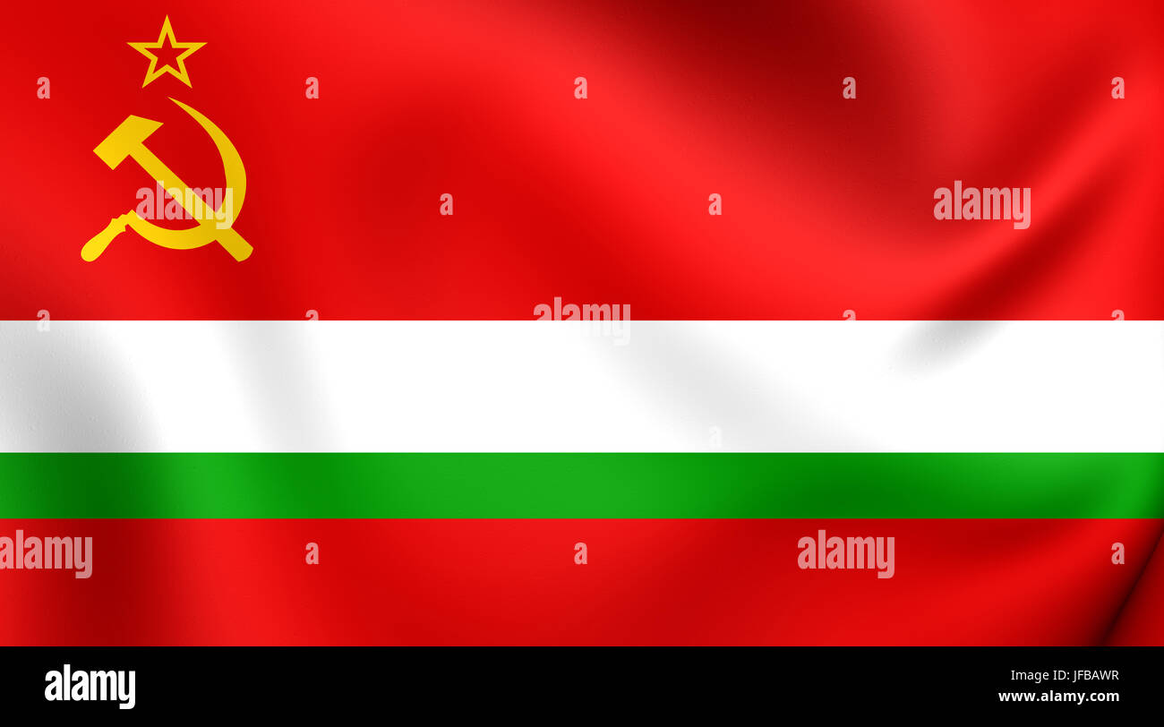 3D Flag of the Tajik SSR. Close Up. Stock Photo