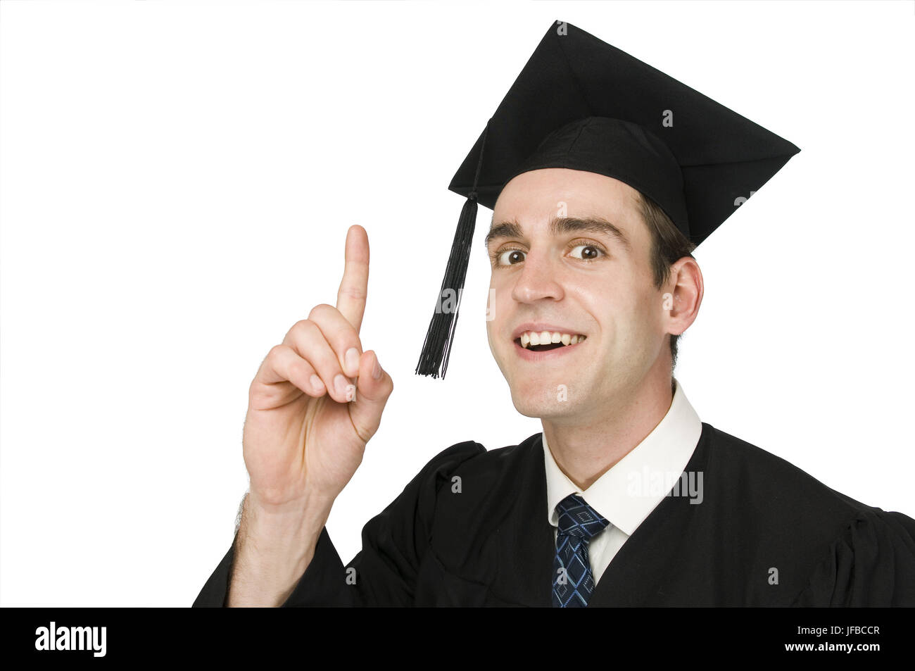 raising the finger of graduate Stock Photo
