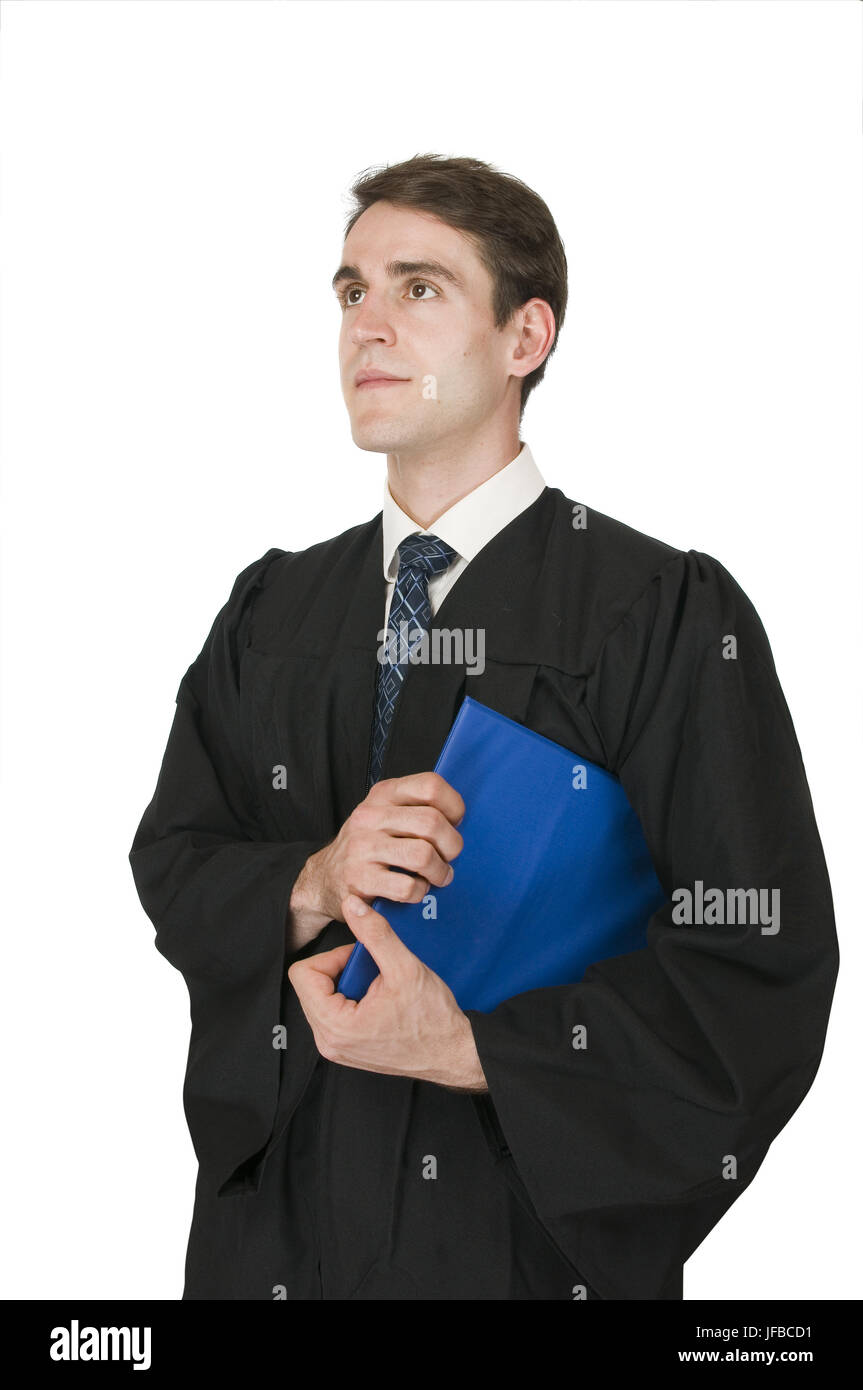 man with robe and blue pad on white Stock Photo