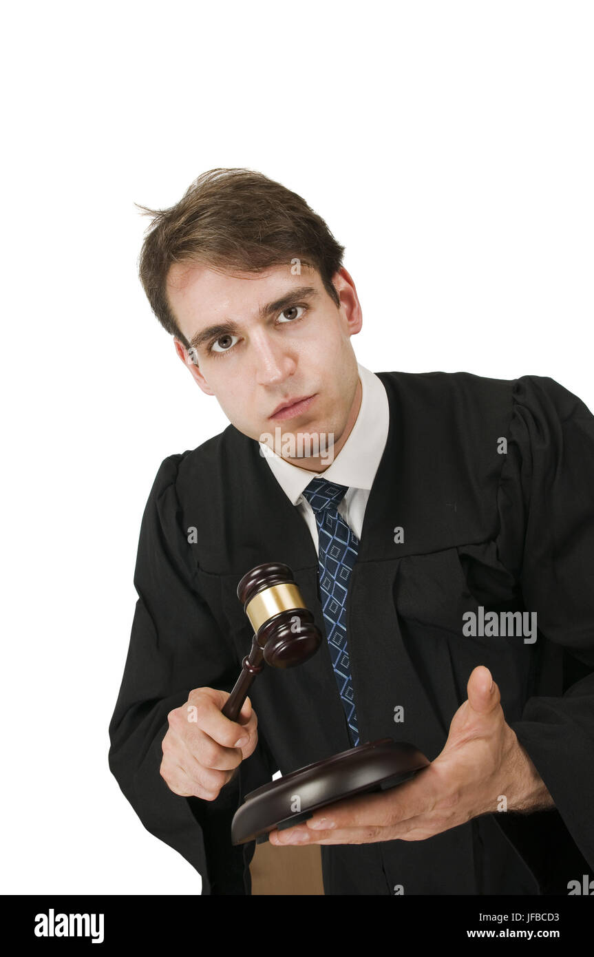 serious look of judge on white Stock Photo