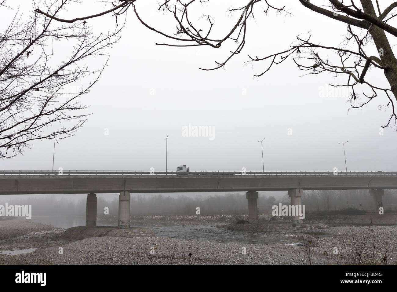 Elevated highway in mystery fog Stock Photo