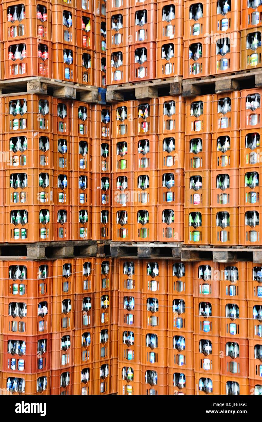Lemonade crates stacked Stock Photo