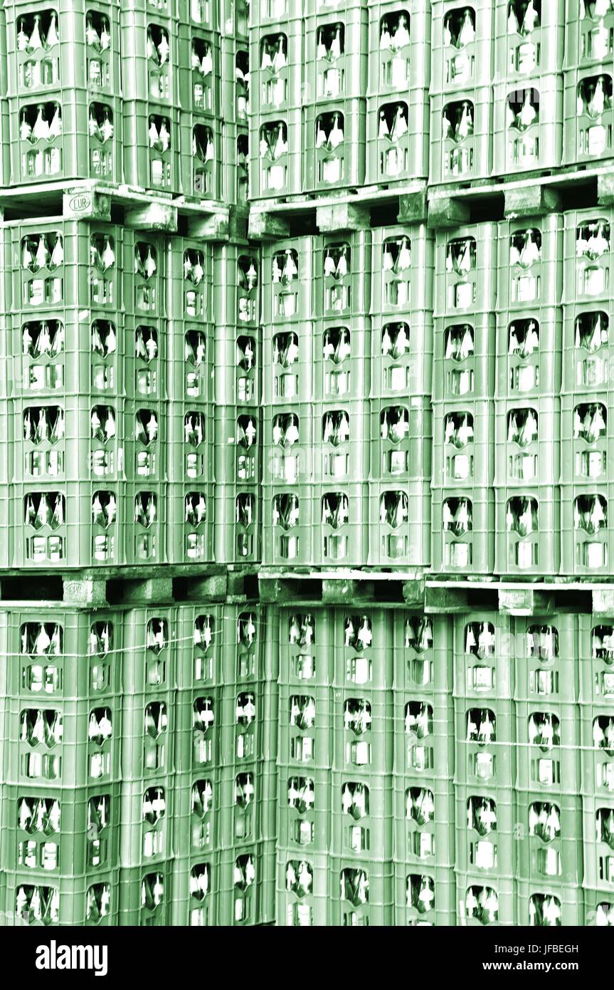 Lemonade crates stacked green Stock Photo
