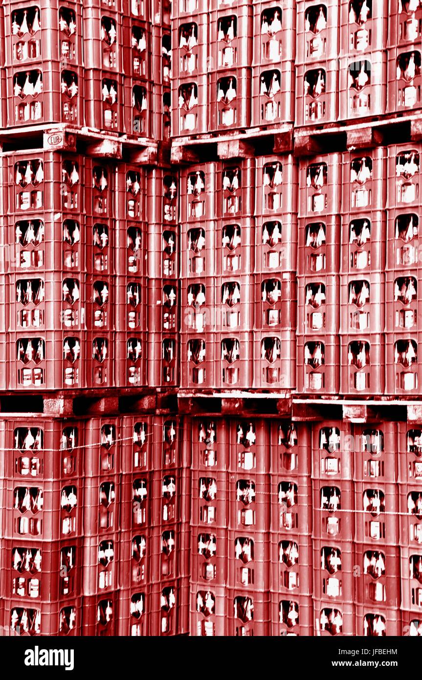 Lemonade crates stacked red Stock Photo