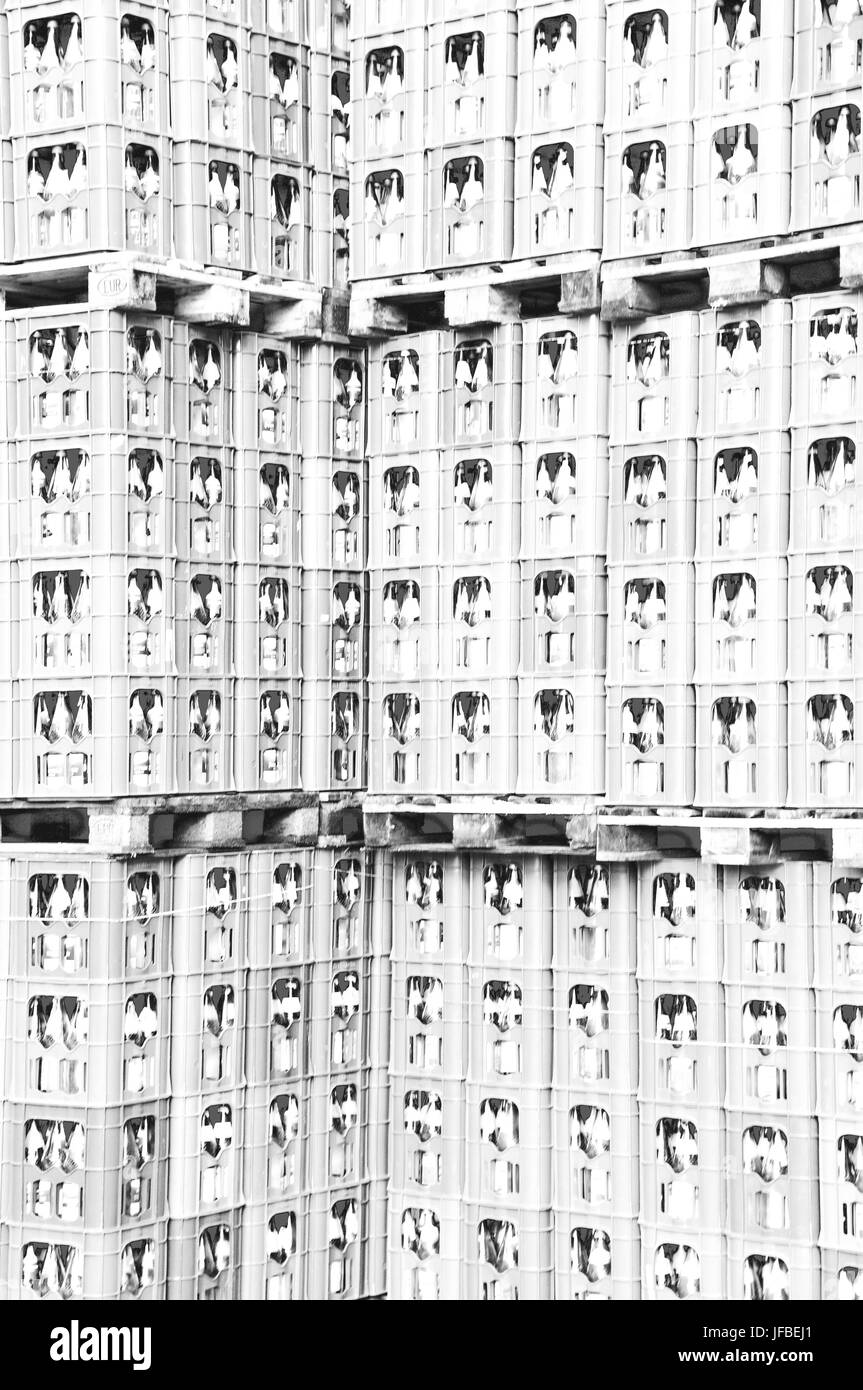 Lemonade crates stacked white Stock Photo