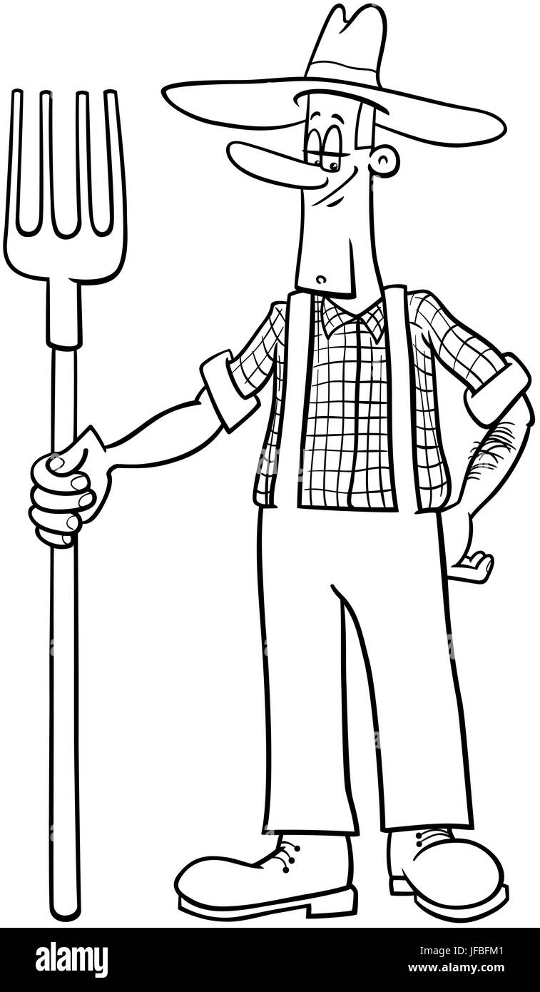 farmer cartoon coloring page Stock Photo - Alamy