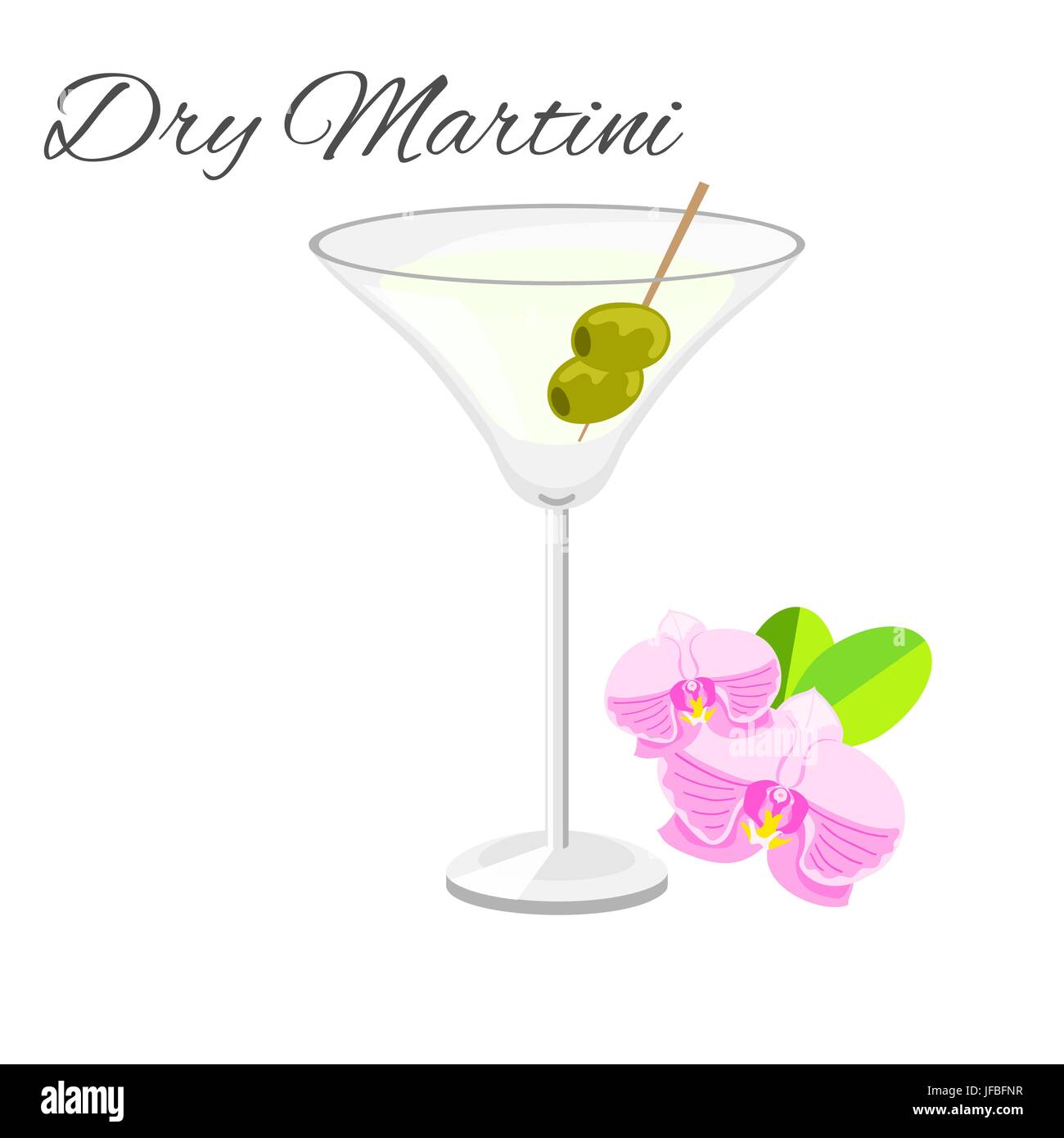 Dry Martini cocktail vector cartoon style. Summer long drink isolated on white for restaurant, bar menu or beach party banner and flyer Stock Vector