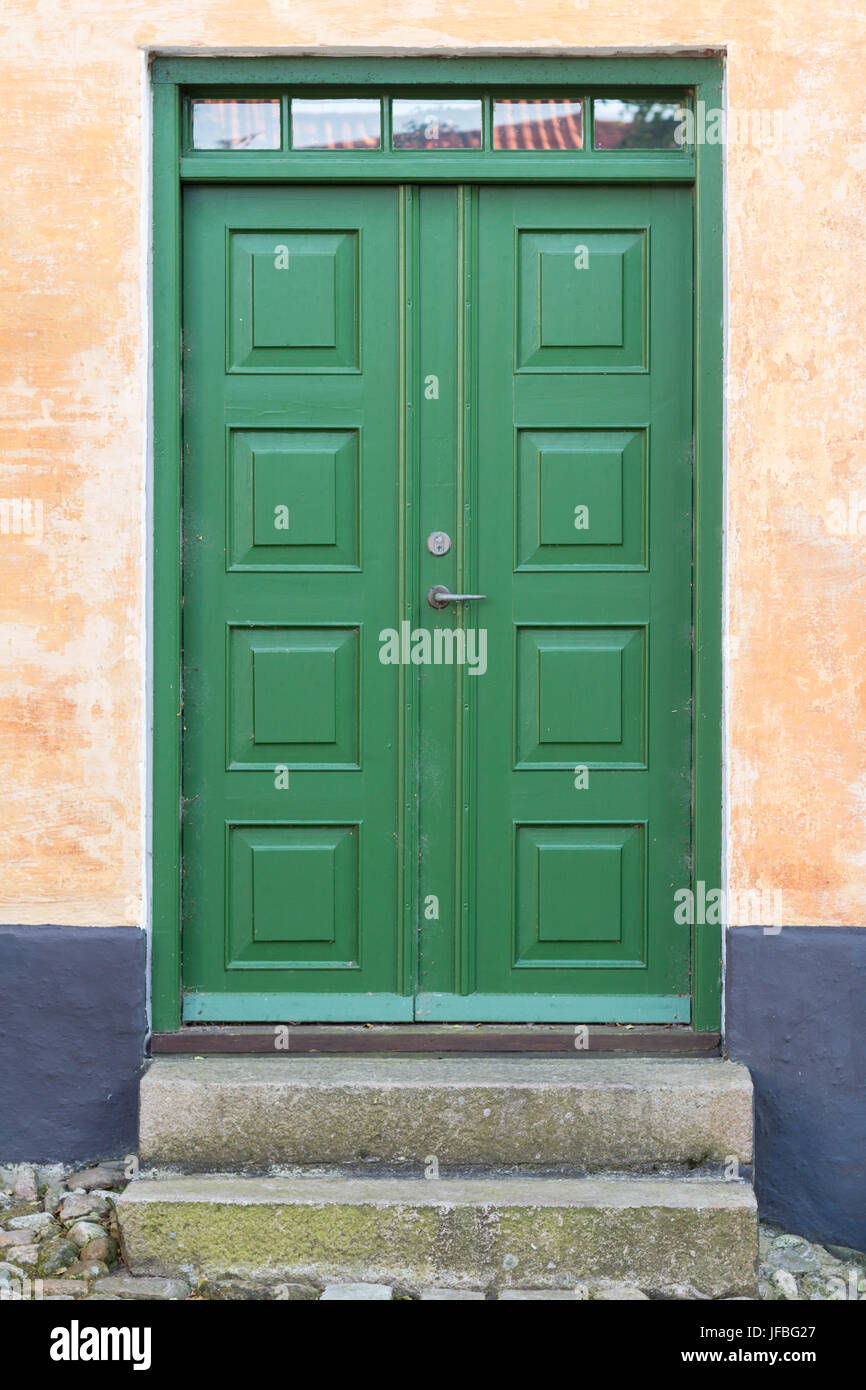 Green double door wood entrance to house, Danish design Stock ...