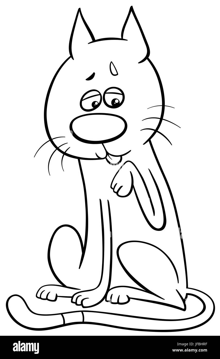 cat licks paw coloring page Stock Photo