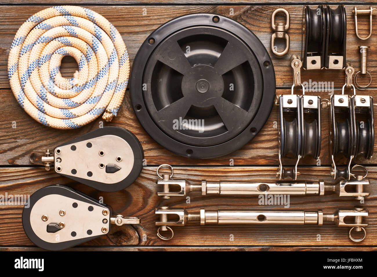 Sailing yacht rigging equipment Stock Photo Alamy