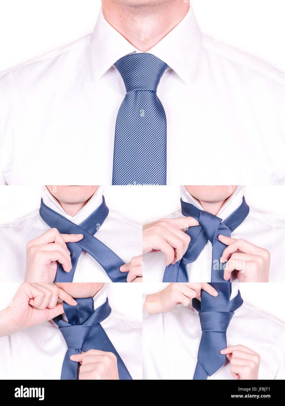 Man Ties Necktie with Half Windsor Tie Knot Stock Photo - Alamy