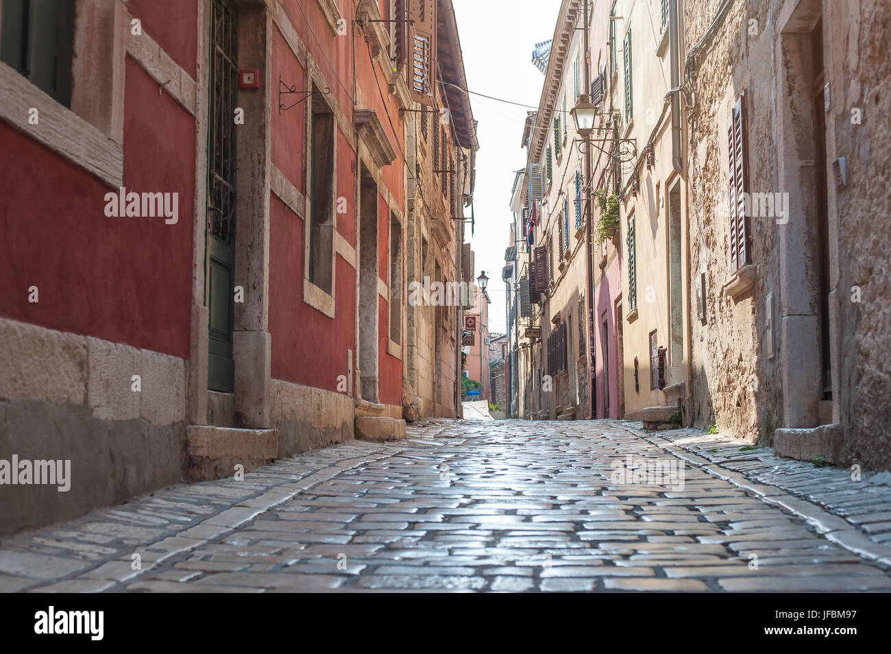 Coastal old town small narrow street. Rovinj, Istria, Croatia Stock Photo