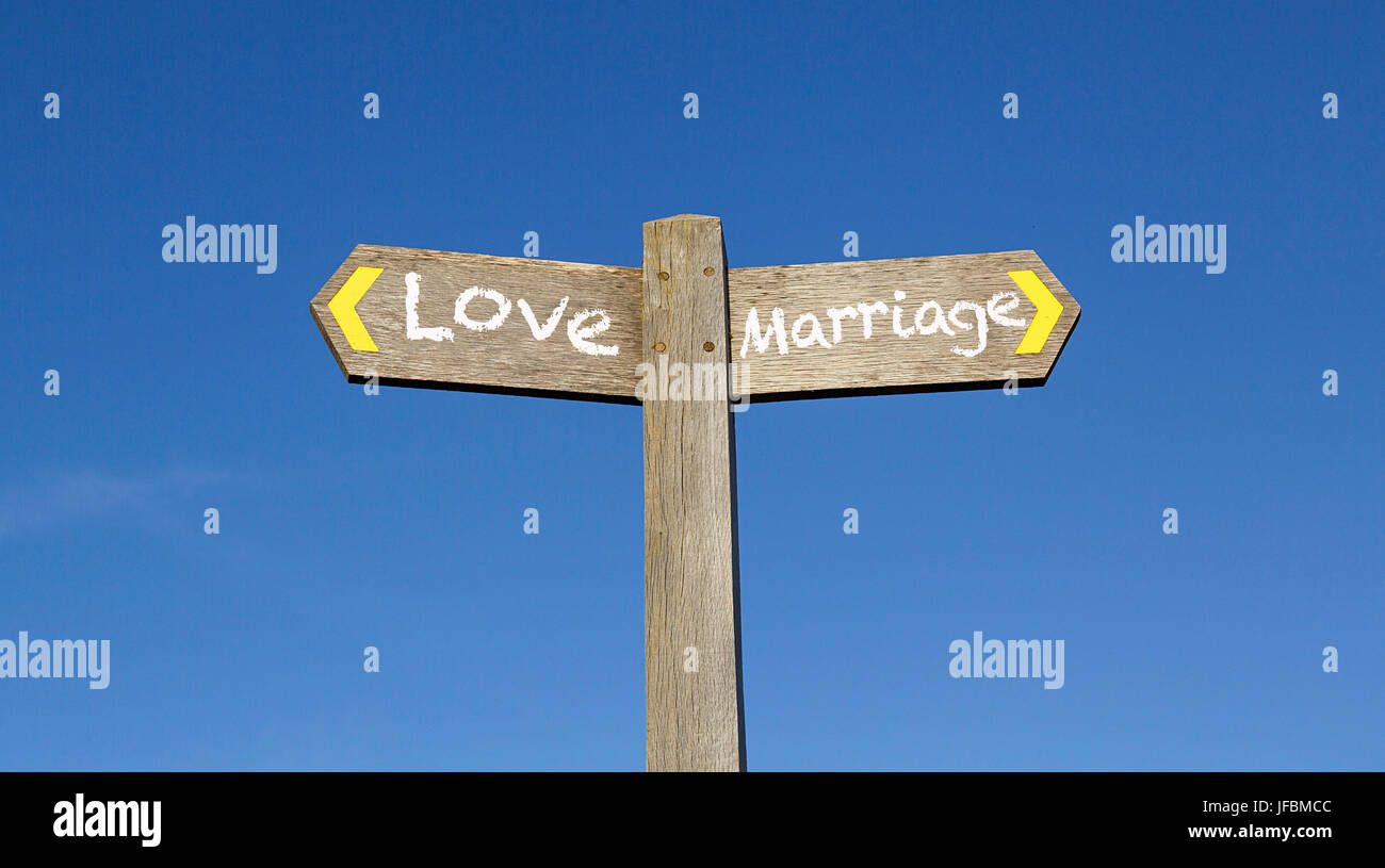Love and Marriage - Conceptual Signpost Stock Photo - Alamy