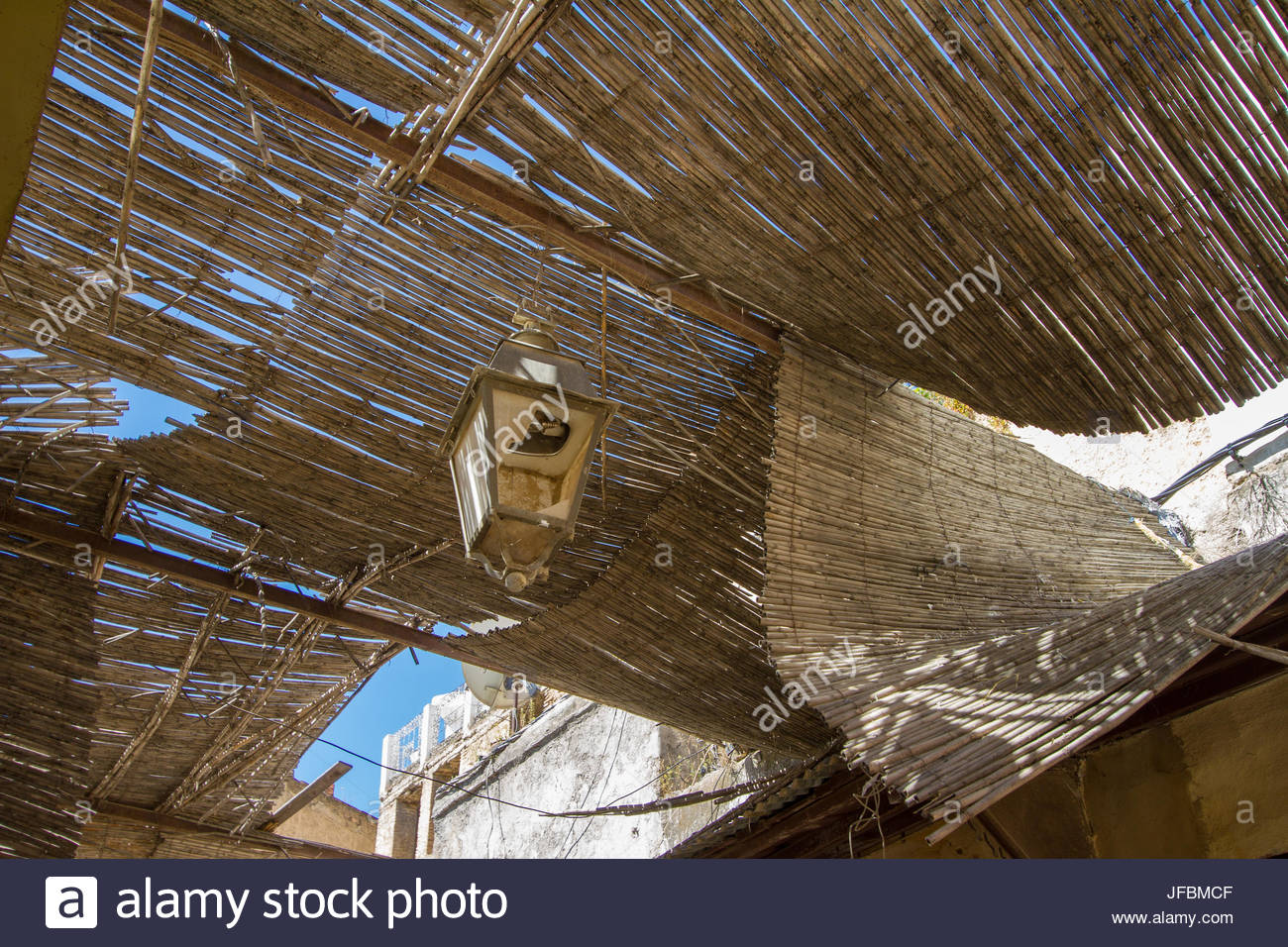 A Bamboo Roof Covering Sections Of The Fez Medina Stock Photo