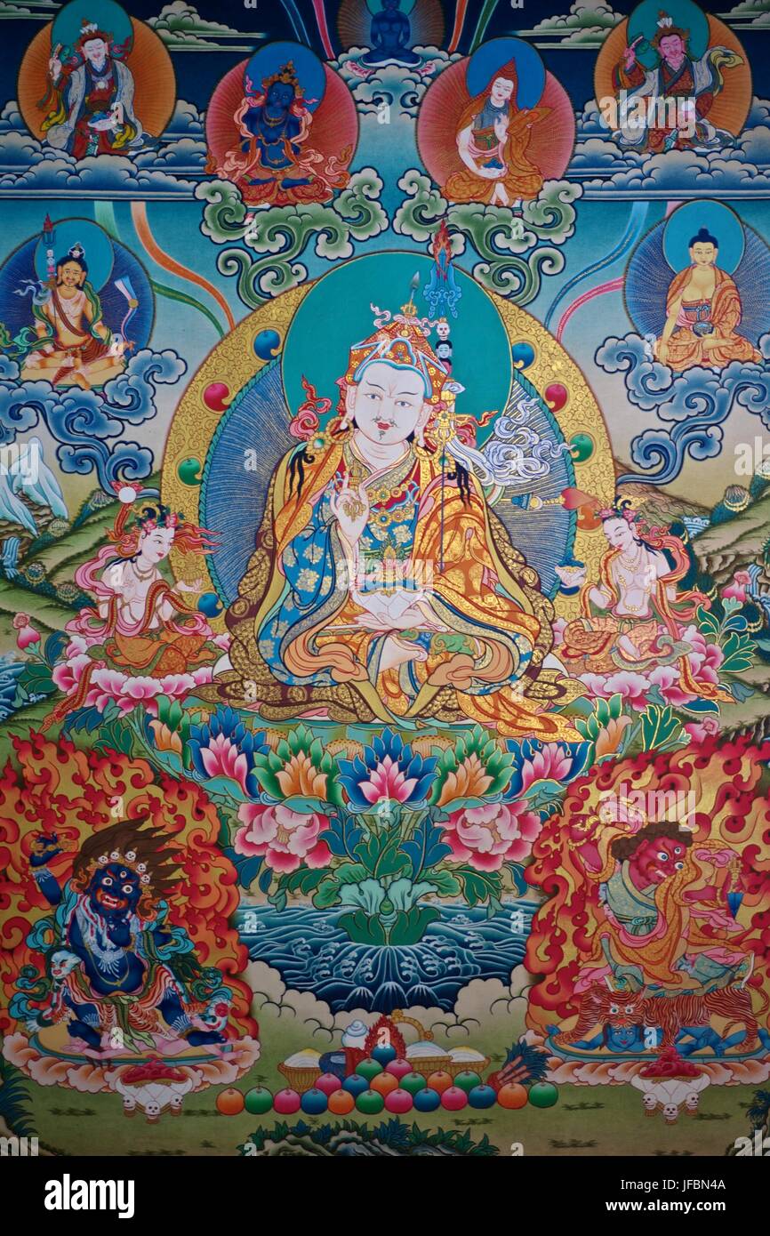 Close up of a Buddhist thanka painting. Stock Photo