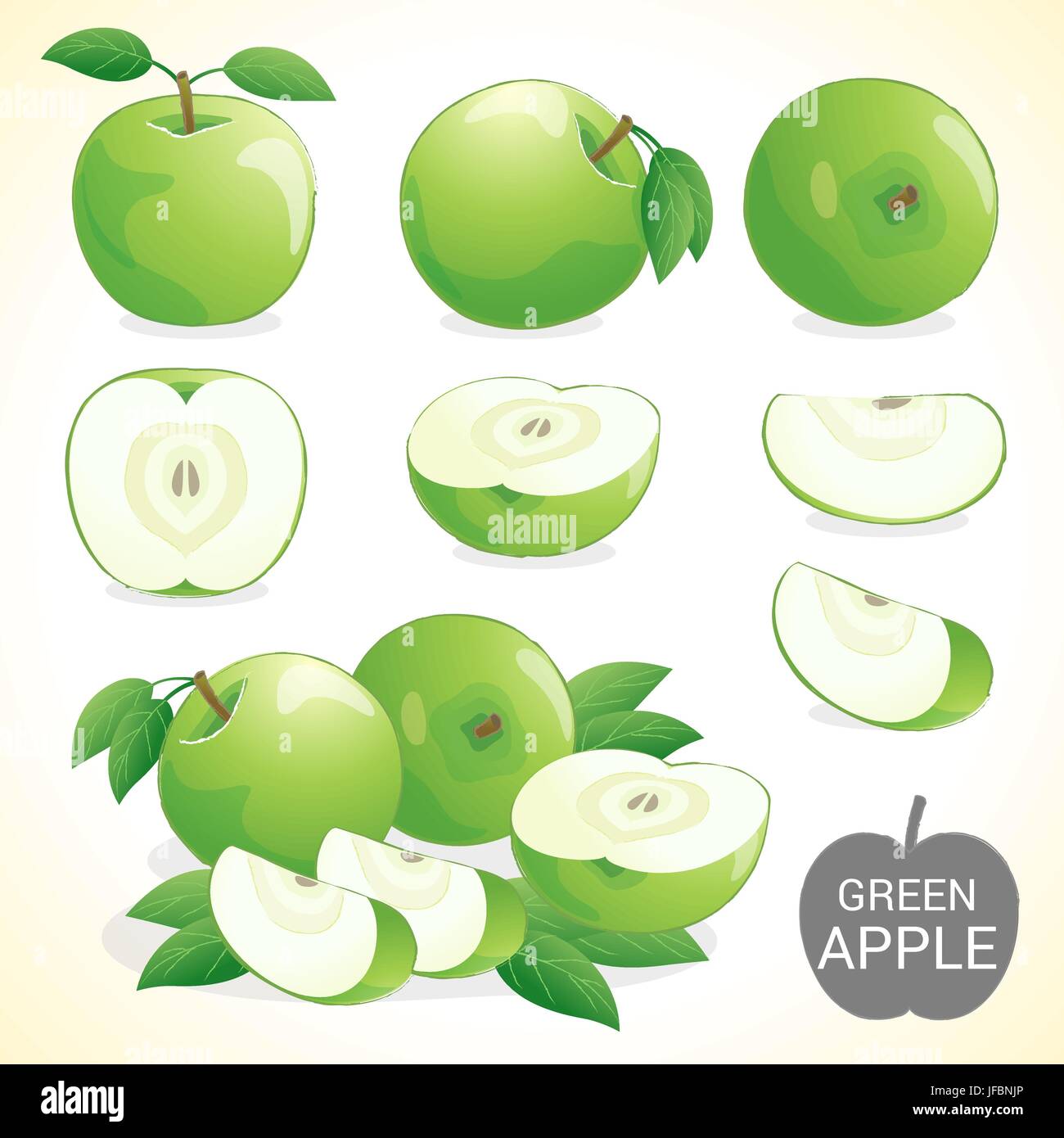 Set of green apple fruit in various styles vector format Stock Vector ...