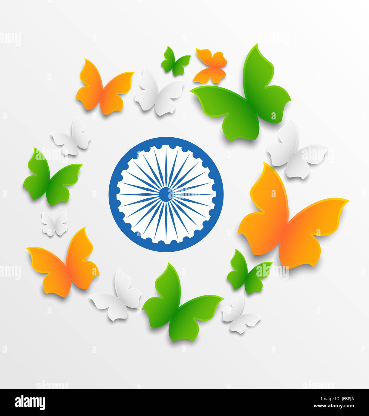 Illustration Butterflies in Traditional Tricolor of Indian Flag and Ashoka Wheel for