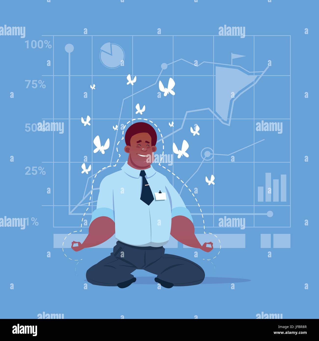 African American Business Man Sit Yoga Lotus Pose Relaxing Meditation Concept Stock Vector