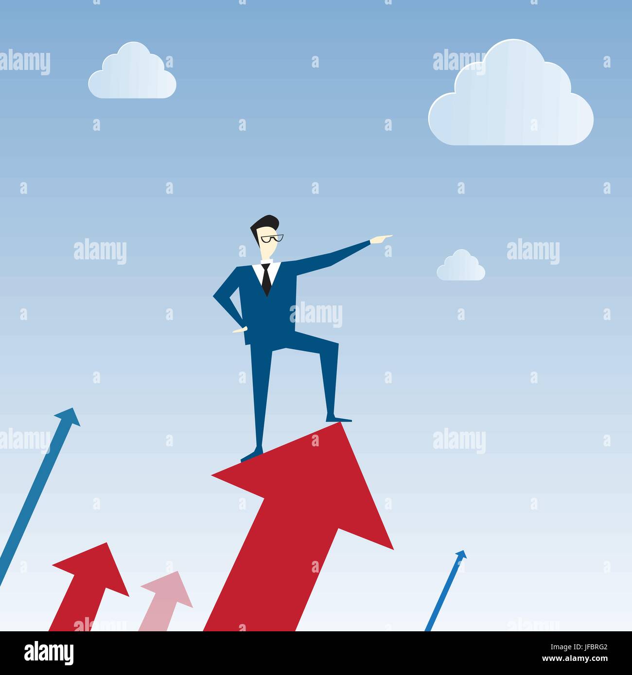 Business Man Ride Red Arrow Up Financial Success Concept Stock Vector ...