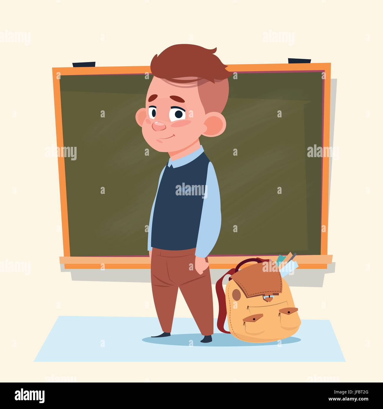 Small School Boy Standing Over Class Board Schoolboy Education Banner Stock Vector