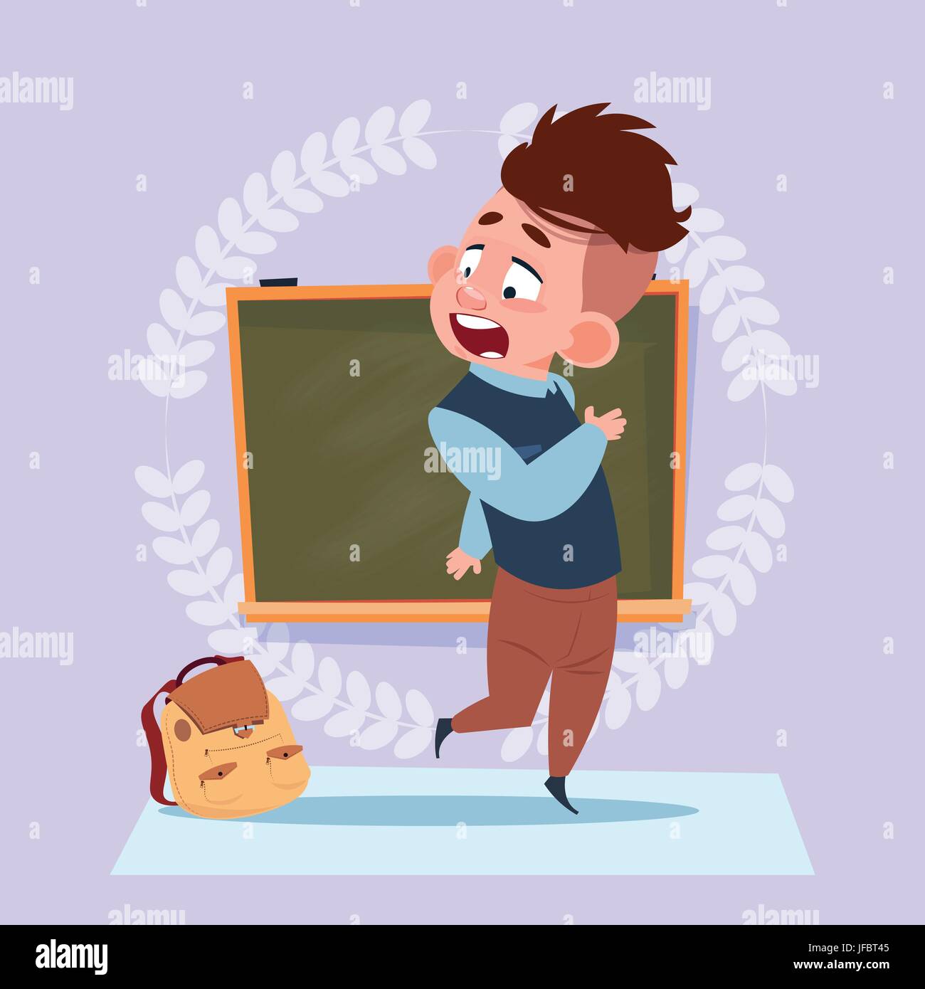 Small School Boy Standing Over Class Board Schoolboy Education Banner Stock Vector