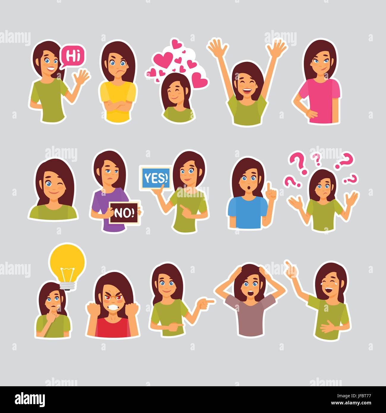 Girl Set Of Stickers For Messenger, Label Icon Colorful Logo Collection  Different Emotion Stock Vector Image & Art - Alamy