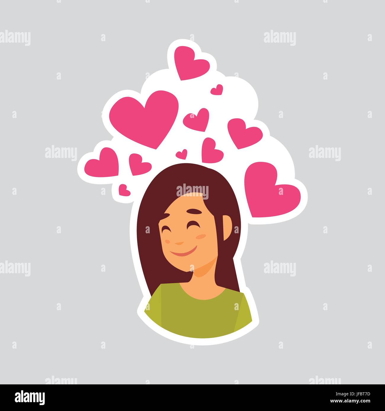 Girl Smiling Over Heart Shape Sticker For Messenger, Label Icon