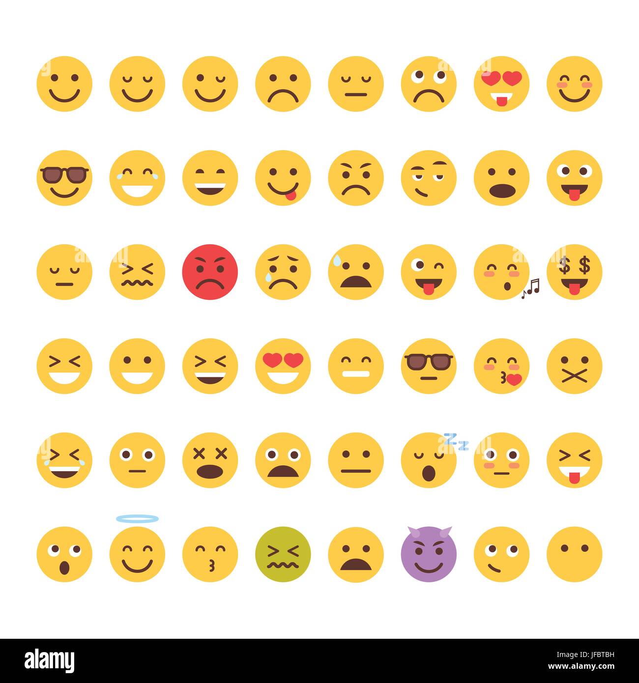Yellow Cartoon Face Set Emoji People Different Emotion Icon Collection Stock Vector