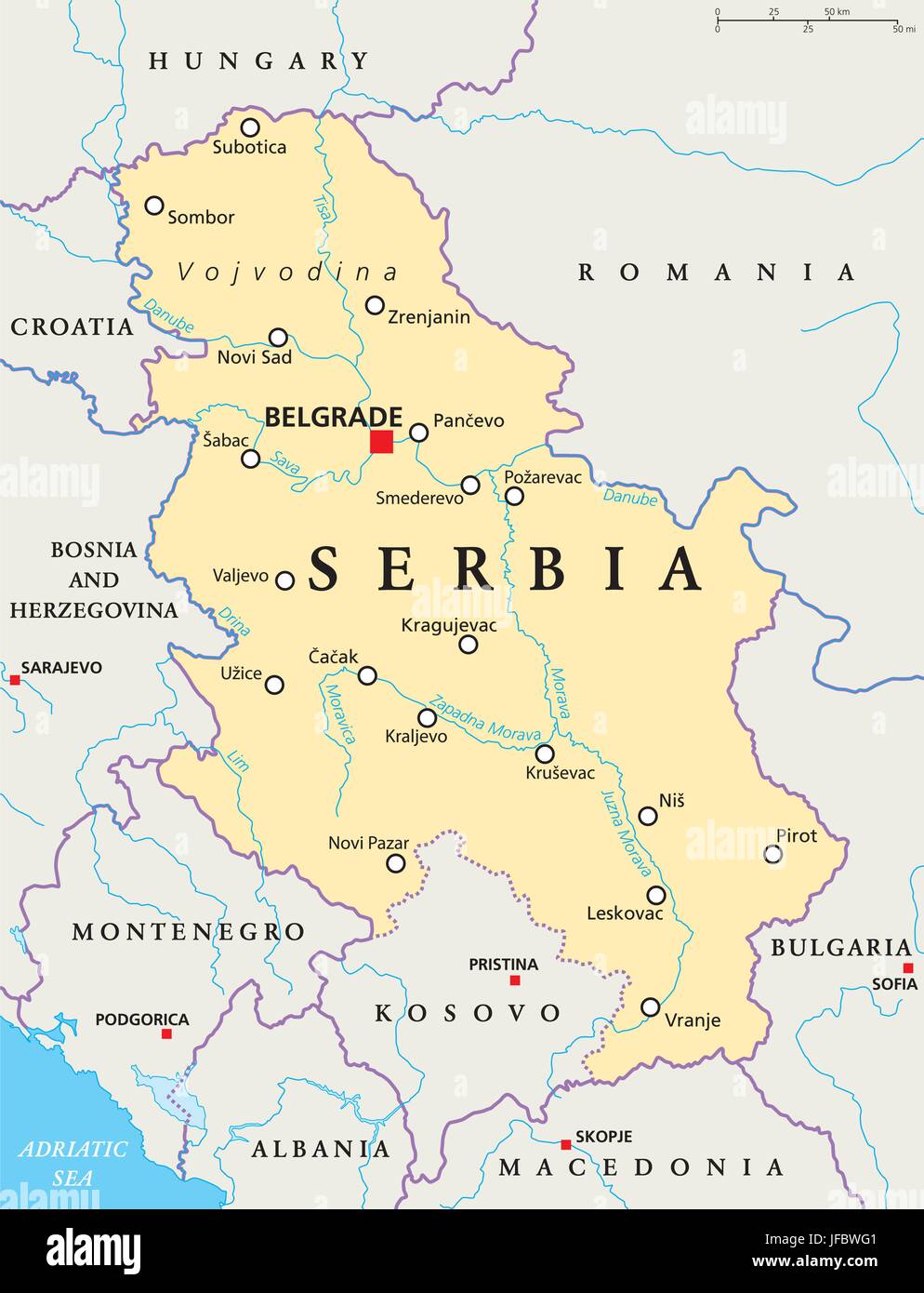 Serbia Political Map Stock Vector