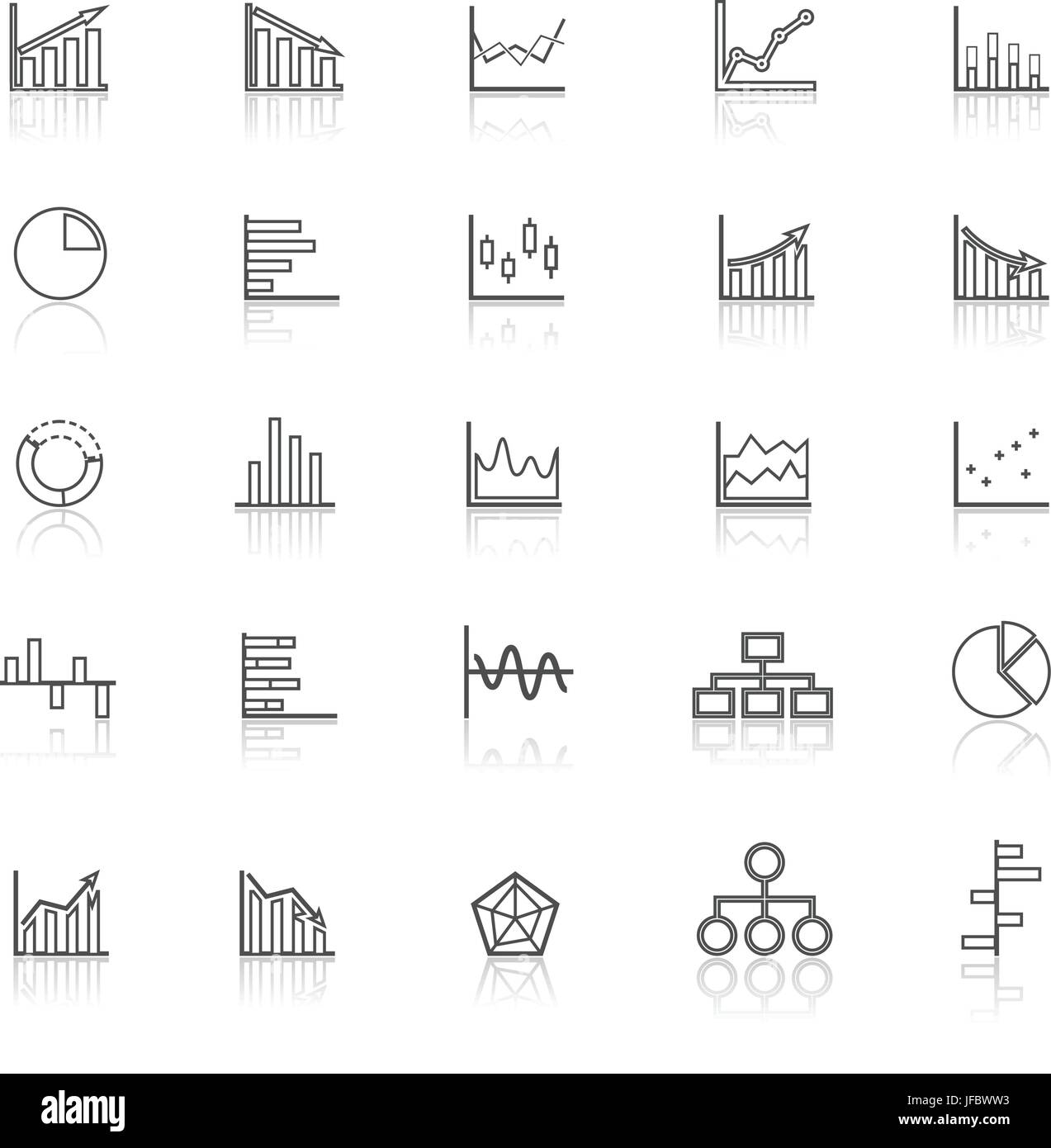Graph line icons with reflect on white background Stock Vector Image ...