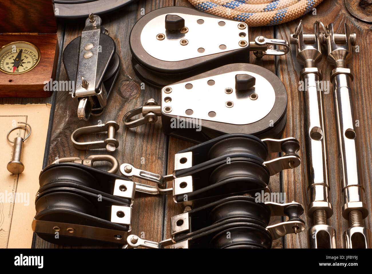 Sailing yacht rigging equipment Stock Photo Alamy