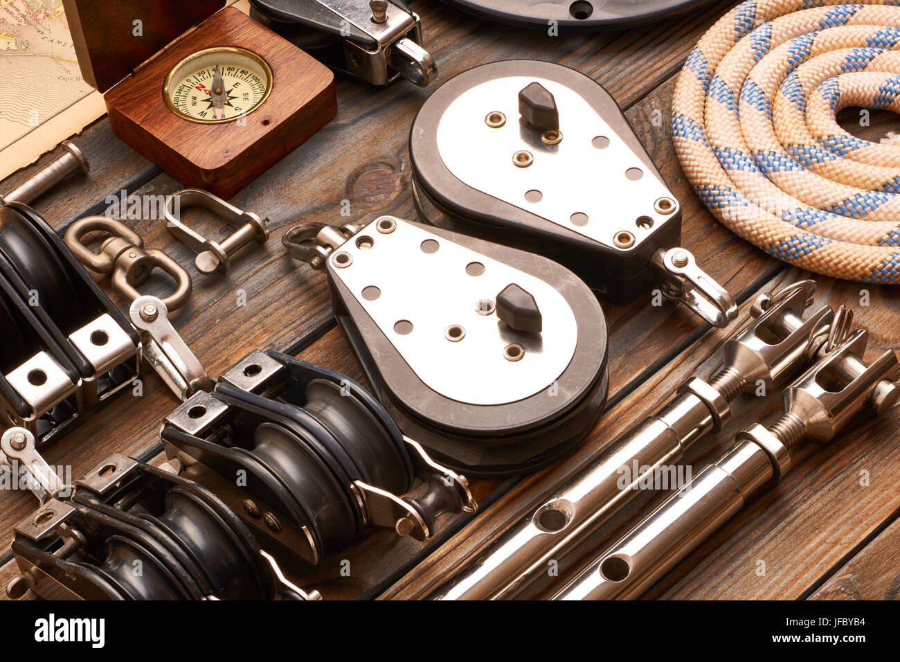 Sailing yacht rigging equipment Stock Photo - Alamy