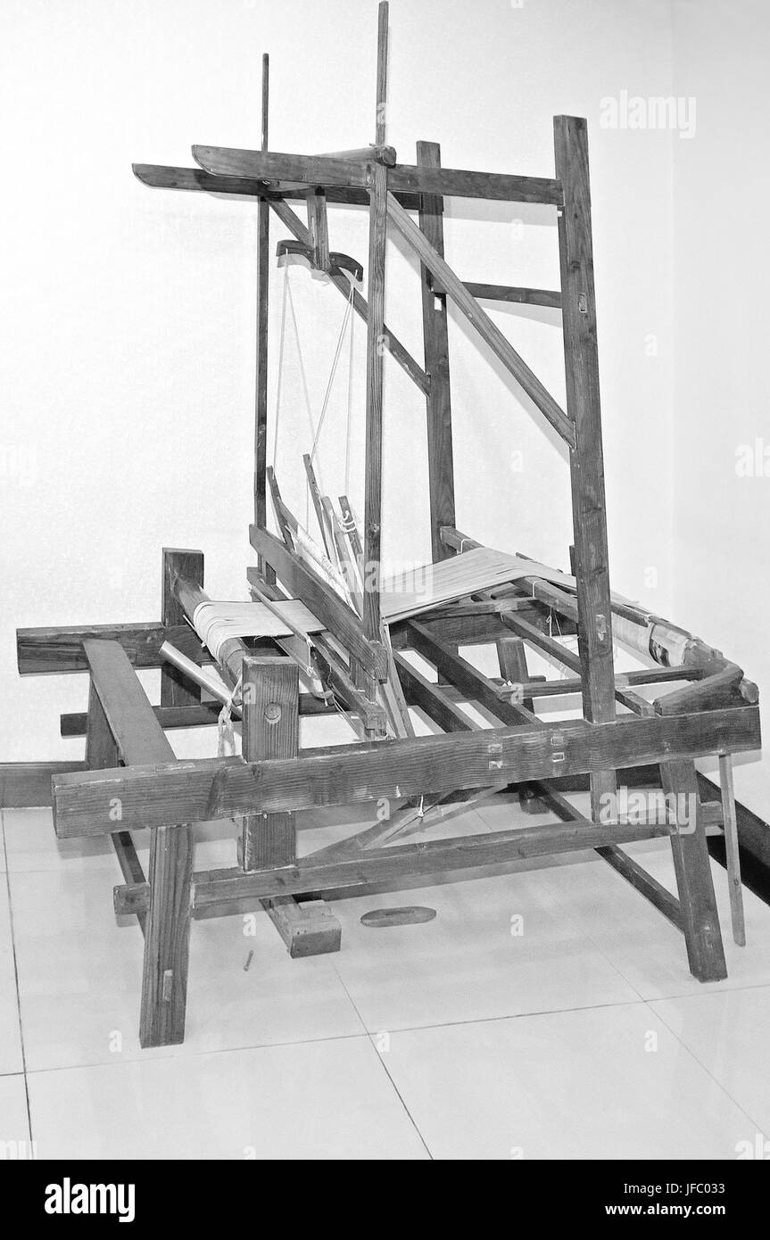 Old hand loom black-white Stock Photo