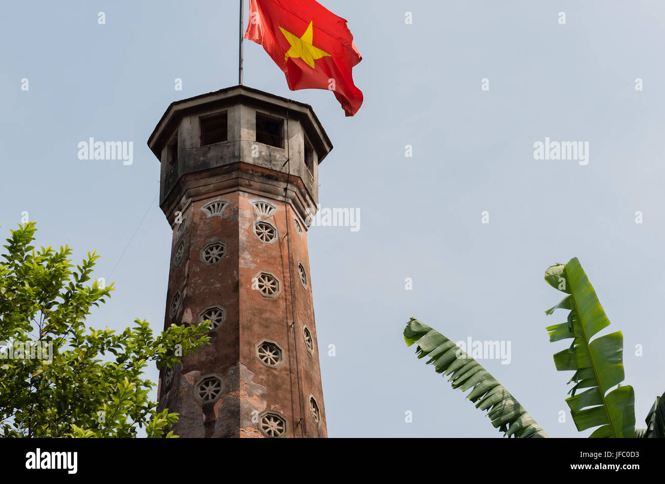 Hanoi Vietnam flag on a castle tower Stock Photo