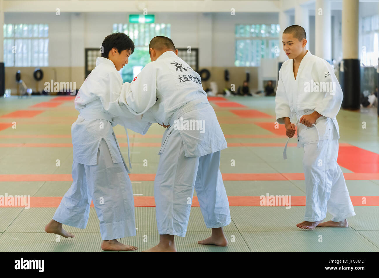Japanese students attend a Judo class which is a traditional  martial art  at Shudokan hall Stock Photo