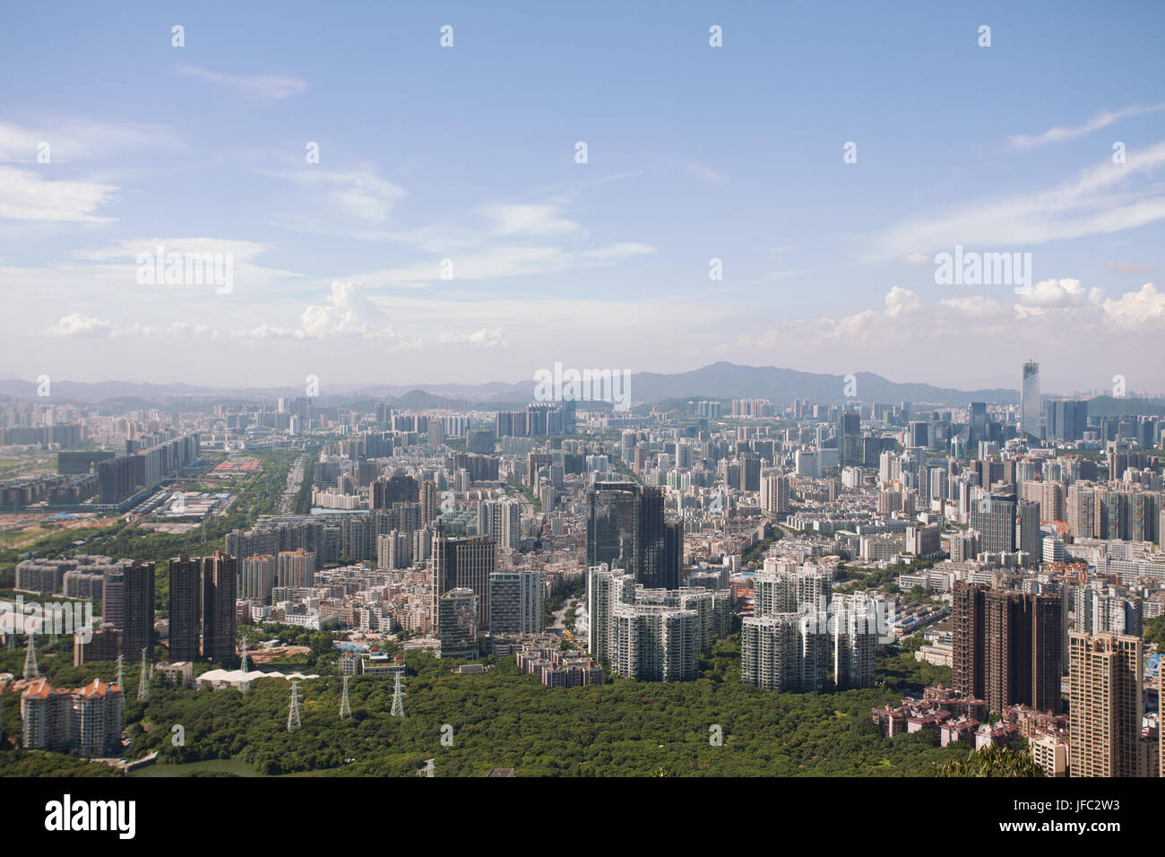 City Landscape; Skyscrapers, office and apartment buildings, Baoan and Nanshan district, Shenzhen, Guangdong province, People's republic of China; Stock Photo