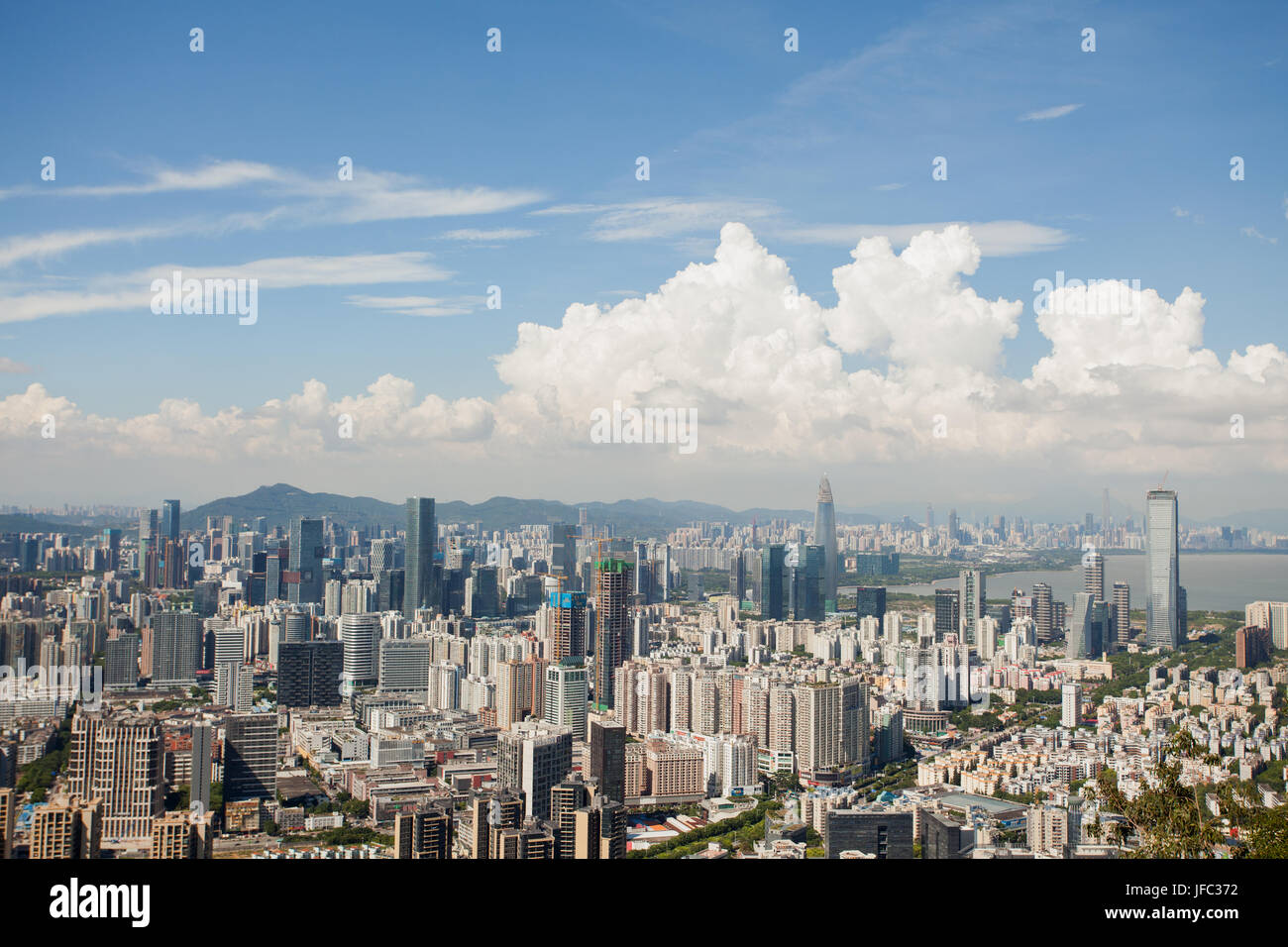 City Landscape; Skyscrapers, office and apartment buildings, Nanshan and Futian district, Shenzhen, Guangdong province, People's republic of China; Stock Photo