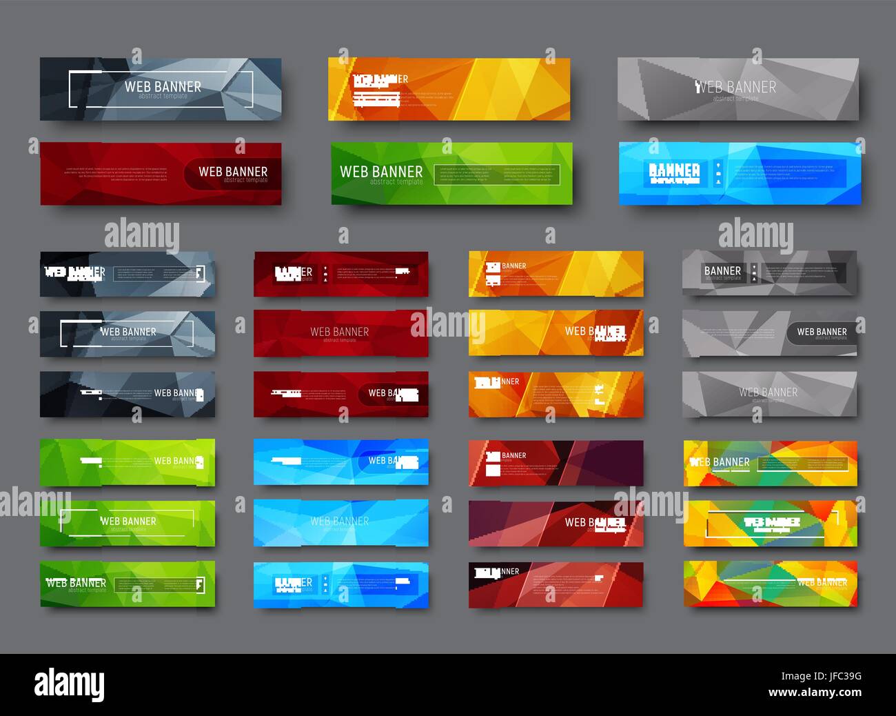 Set Of Horizontal Web Banners With Multicolored Polygonal Abstract