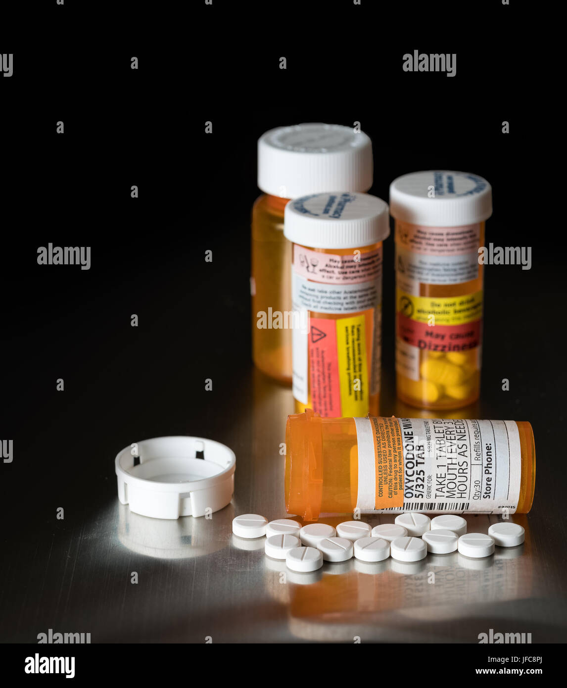 Macro of oxycodone opioid tablets Stock Photo