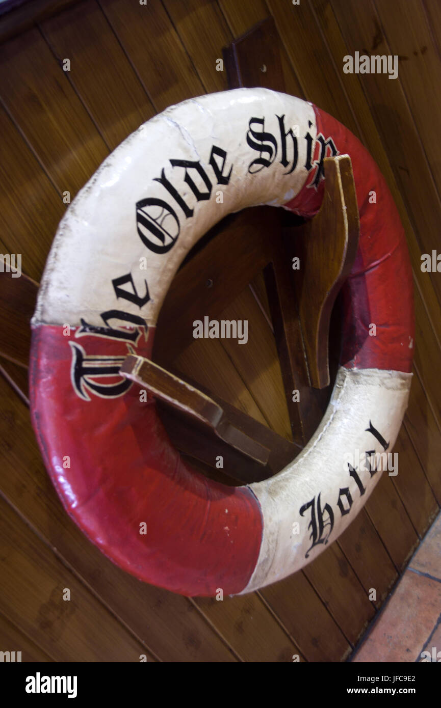 The Olde Ship hotel life preserver Stock Photo