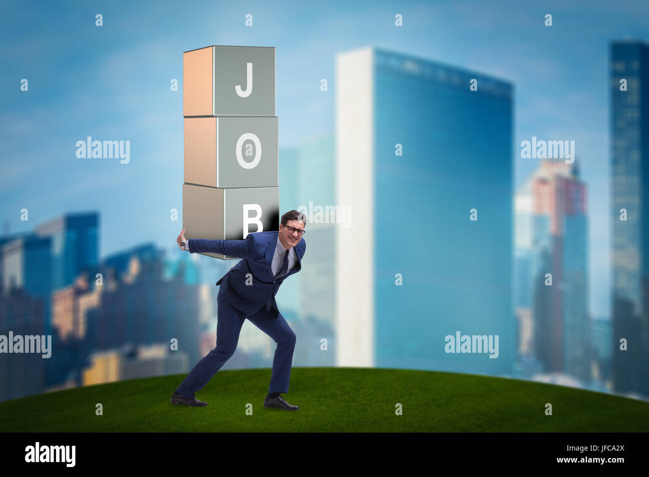 Businessman carrying the burden of his job Stock Photo
