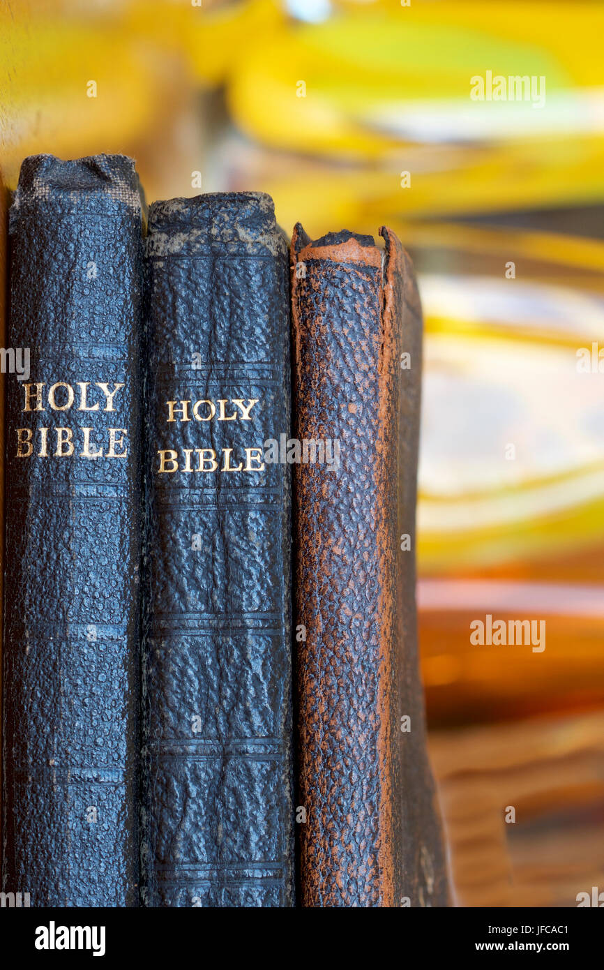 Holy bibles stacked Stock Photo Alamy