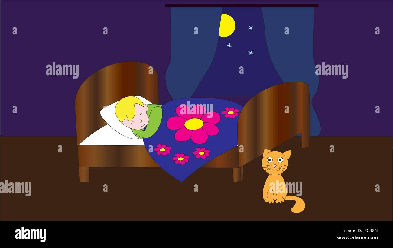 Sleeping boy in bed Stock Vector Image & Art - Alamy