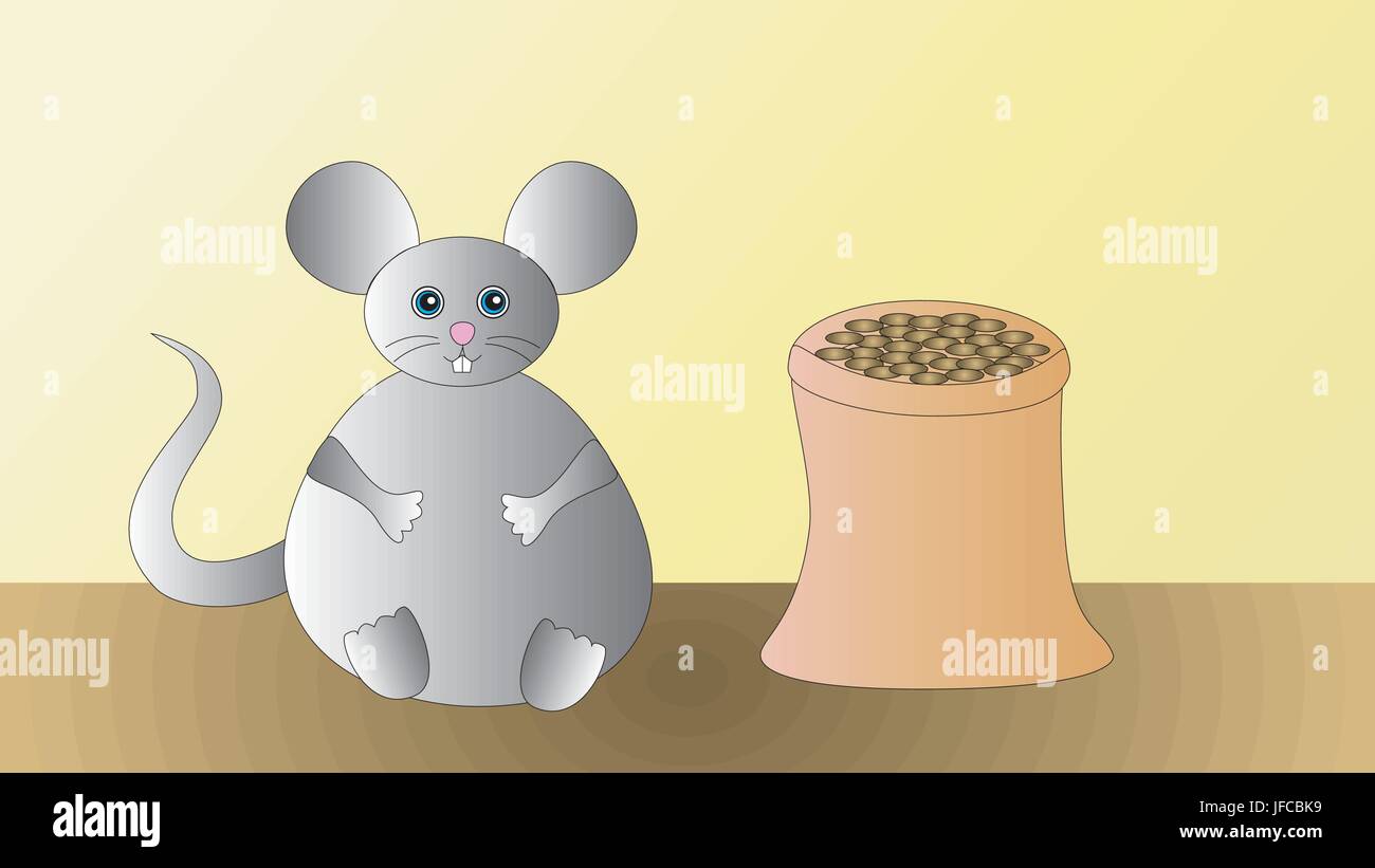 A satisfied happy gray mouse after dinner. Stock Vector