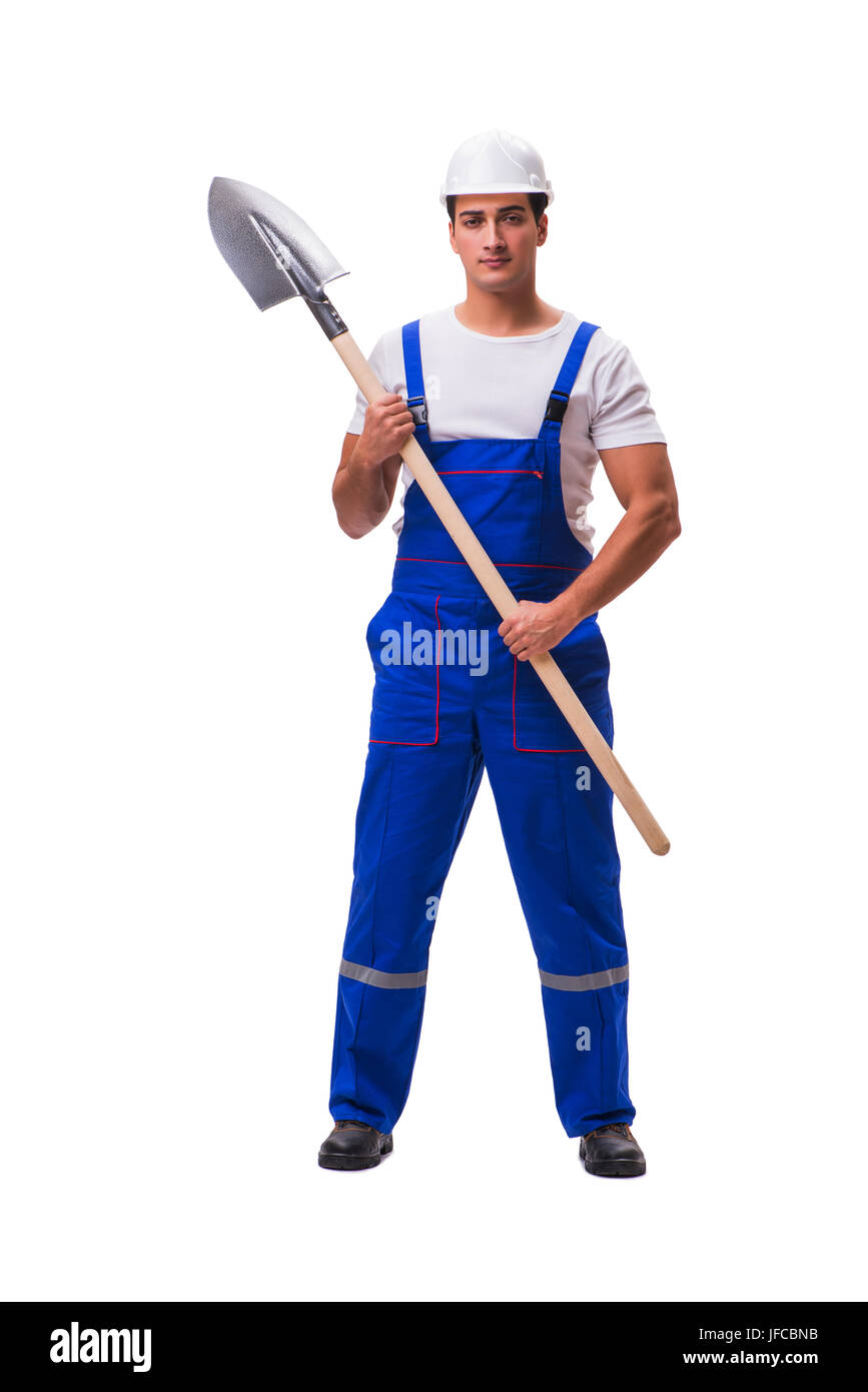 Repairman with spade isolated on white Stock Photo